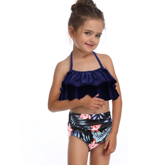 Michellecmm Matching Family Swimsuits Halter Neck Ruffled Swimsuit Elastic Waist Flower Print Swim Shorts Beach Shorts Summer Beachwear