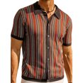 thumbnail image 1 of Michellecmm  Men Striped Knitted Shirt Single-Breasted Open-Stitch Lapel Neck Tops, 1 of 9
