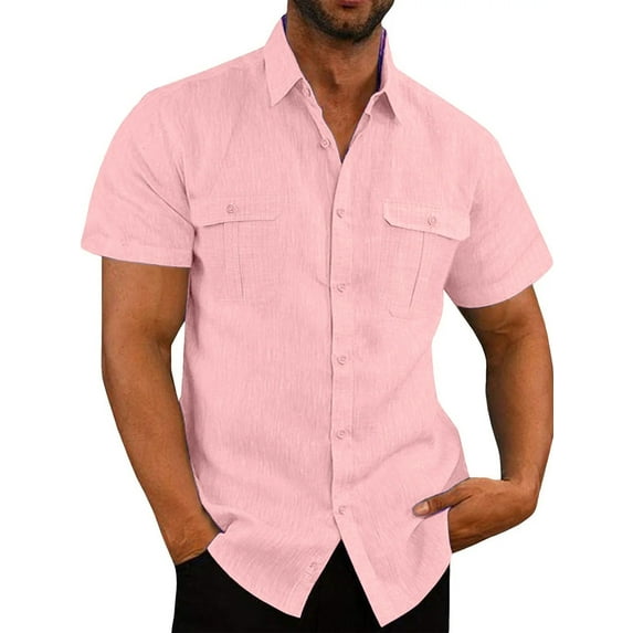 Michellecmm Men’s Button Down Shirts Short Sleeve Lapel Collar Solid Color Shirts