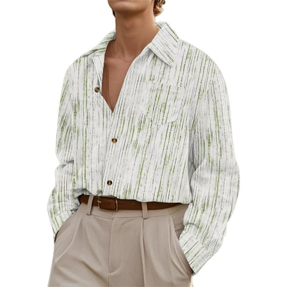 Michellecmm Men’s Fall Shirt, Long Sleeve Turn-down Collar Button-down Shirt Stripes Casual Tops