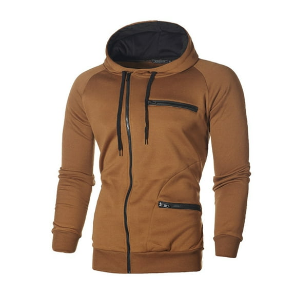 Michellecmm Men's Hoodie Pullover Coat, Contrast Color Long Sleeve Zip Front Sweatshirt Loose Jacket