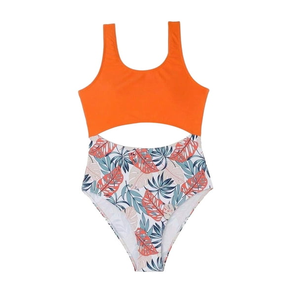 Michellecmm Mommy and Me Swimsuit, Family Matching Leaf Print Romper and Shorts
