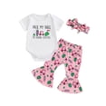 thumbnail image 1 of Michellecmm Newborn Baby Girl Golf Outfit Letters Short Sleeve Romper Golf Cart Print Flare Pants and Headband Set Infant Girl Summer Clothes, 1 of 9