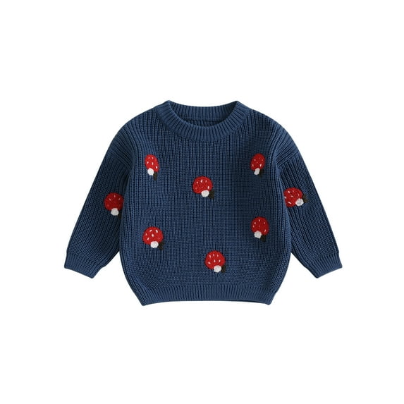 Michellecmm Newborn Girl Boy Sweater Casual Mushroom Embroidery Knitted Pullover