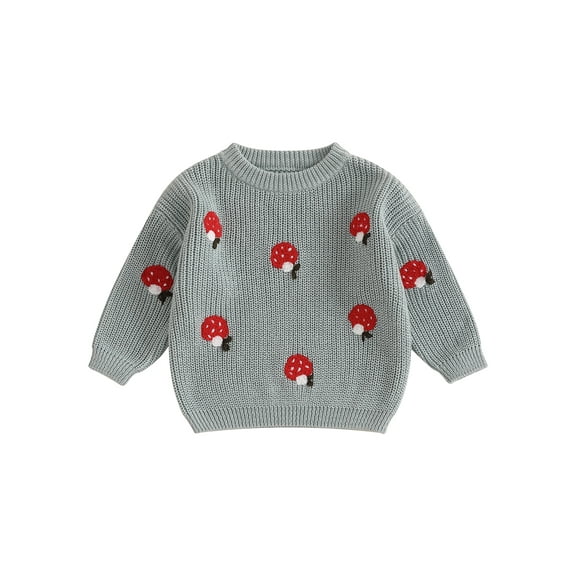 Michellecmm Newborn Girl Boy Sweater Casual Mushroom Embroidery Knitted Pullover