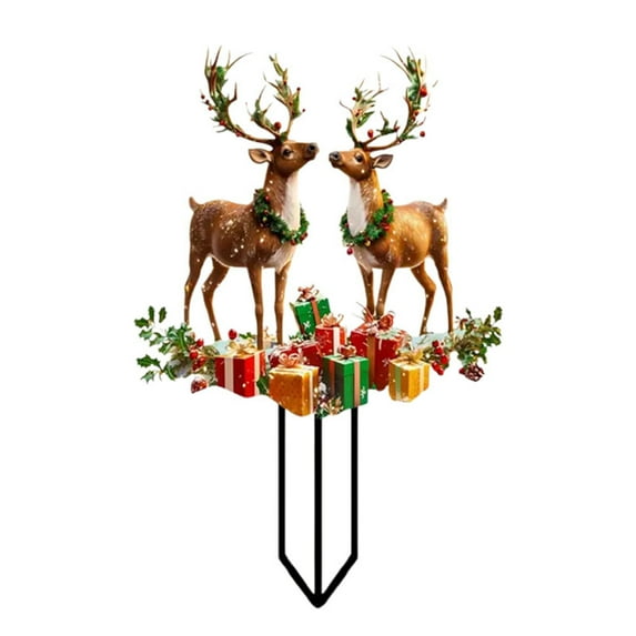 Michellecmm Reindeer Yard Stakes 2D Flat Acrylic Christmas Ornaments Decorative Garden Stakes Outdoor Decor