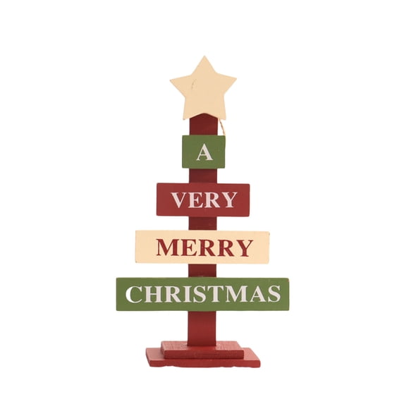 Michellecmm Small Wood Christmas Tree Rustic Letter Pattern Mini Christmas Tree Festival Party Ornaments