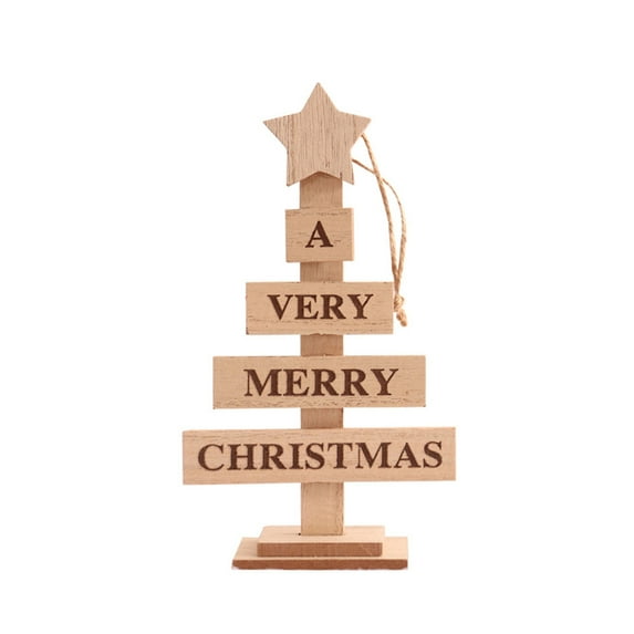 Michellecmm Small Wood Christmas Tree Rustic Letter Pattern Mini Christmas Tree Festival Party Ornaments
