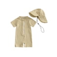 thumbnail image 1 of Michellecmm Toddler Boy Striped Swimsuit Short Sleeve Half Zipper Non-Pilling Rash Guard Swimwear Sunhat Set, 1 of 9