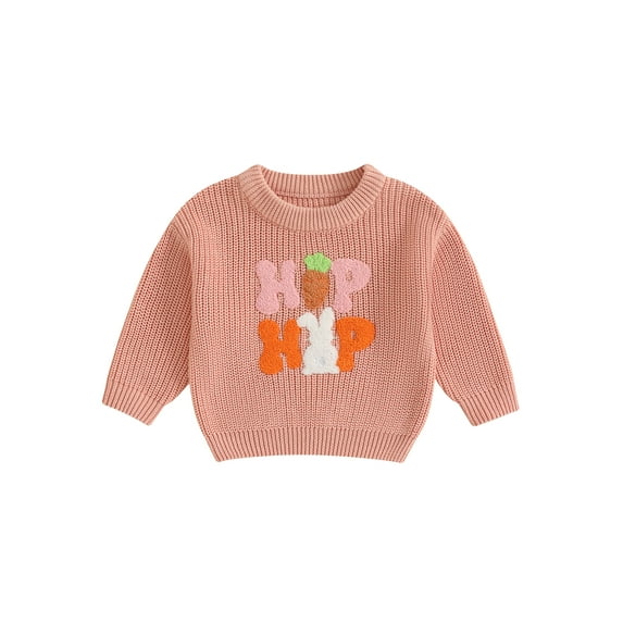 Michellecmm Toddler Easter Sweaters Bunny Carrot Letter Long Sleeve Round Neck Ribbed Chunky Knit Jumper Tops