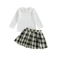 thumbnail image 1 of Michellecmm  Toddler Girl 2 Piece Outfit Long Sleeve Shirt and Plaid Pleated Skirt, 1 of 9