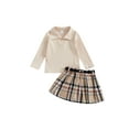 thumbnail image 1 of Michellecmm Toddler Girl 2 Piece Outfit Long Sleeve Shirt and Plaid Print Pleated Skirt Set for Baby Fall Cute Clothes, 1 of 9