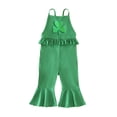 thumbnail image 1 of Michellecmm Toddler Girls Irish Overalls Jumpsuit Shamrock Print Ruffled Sleeveless Spaghetti Strap Bell Bottom Romper, 1 of 9
