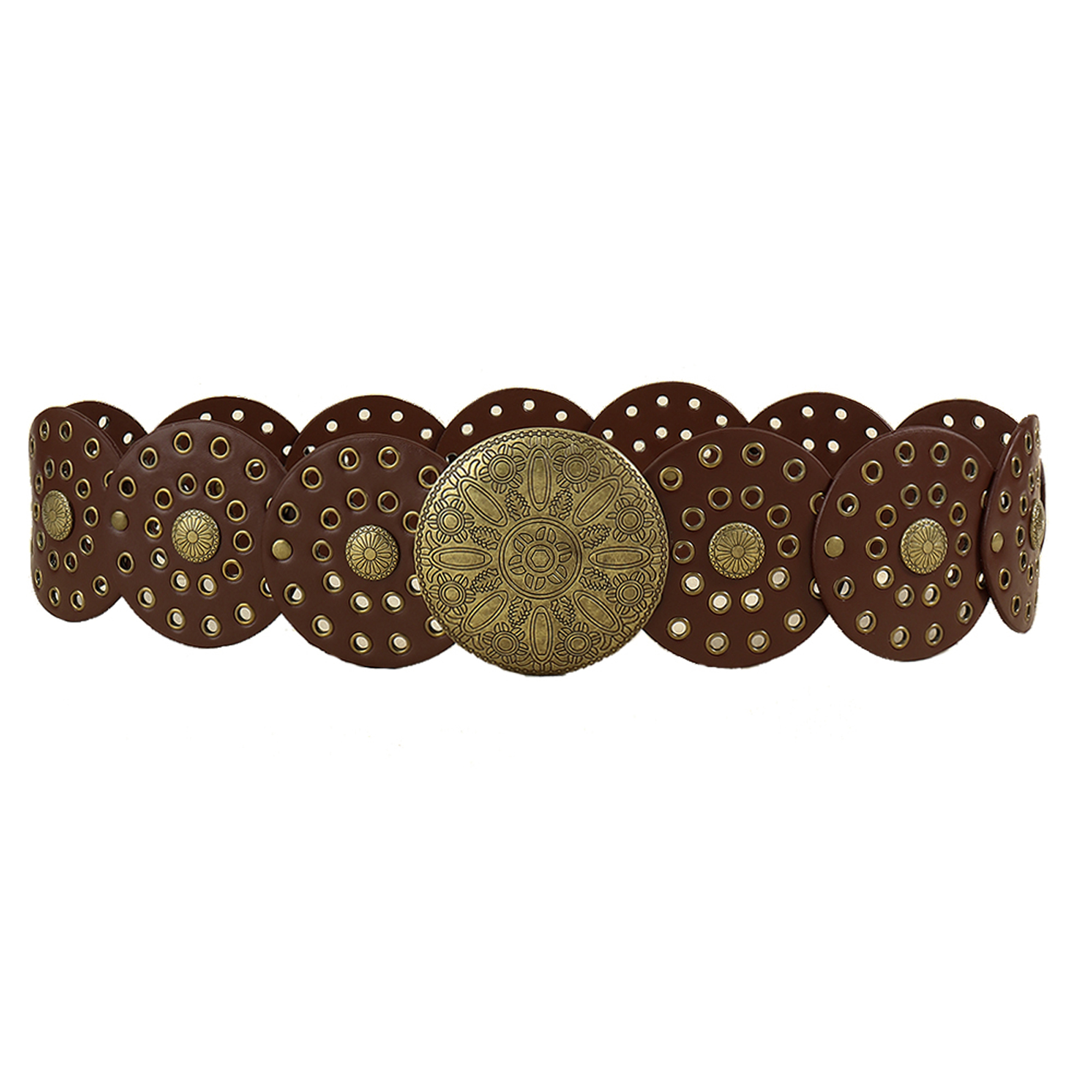 Vintage Leather Wide Disc Belt for Women - Hollow Out Round Western Waist YooGuoGuo Wide Disc Belt for Women Vintage Leather Hollow  main image 2