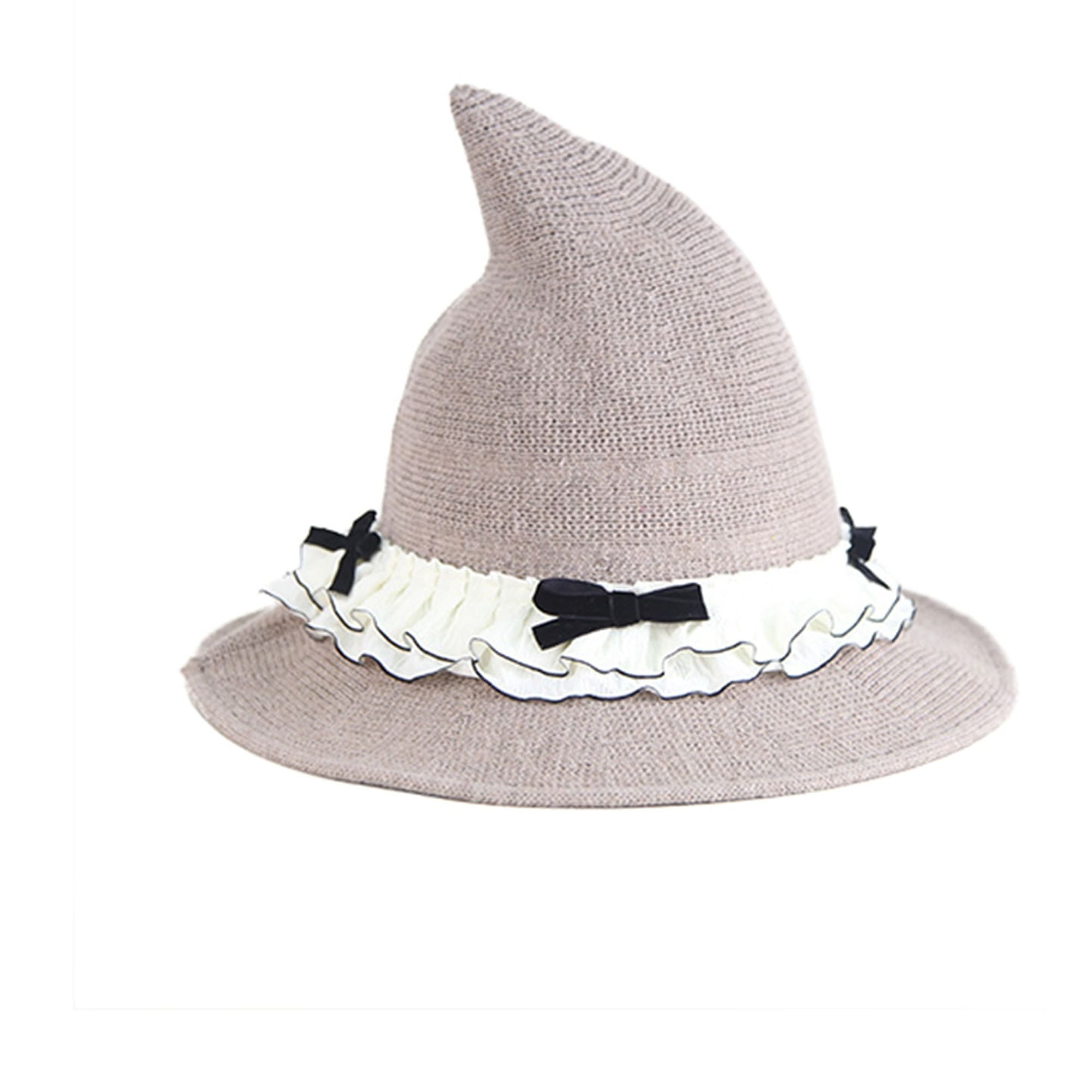 Michellecmm Witch Hat for Women Cute Ruffle Bow Wizard Hat Wide Brim ...