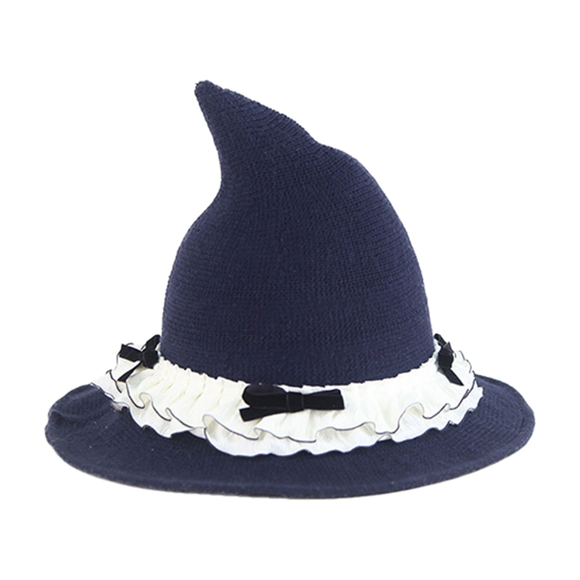 Michellecmm Witch Hat for Women Cute Ruffle Bow Wizard Hat Wide Brim ...