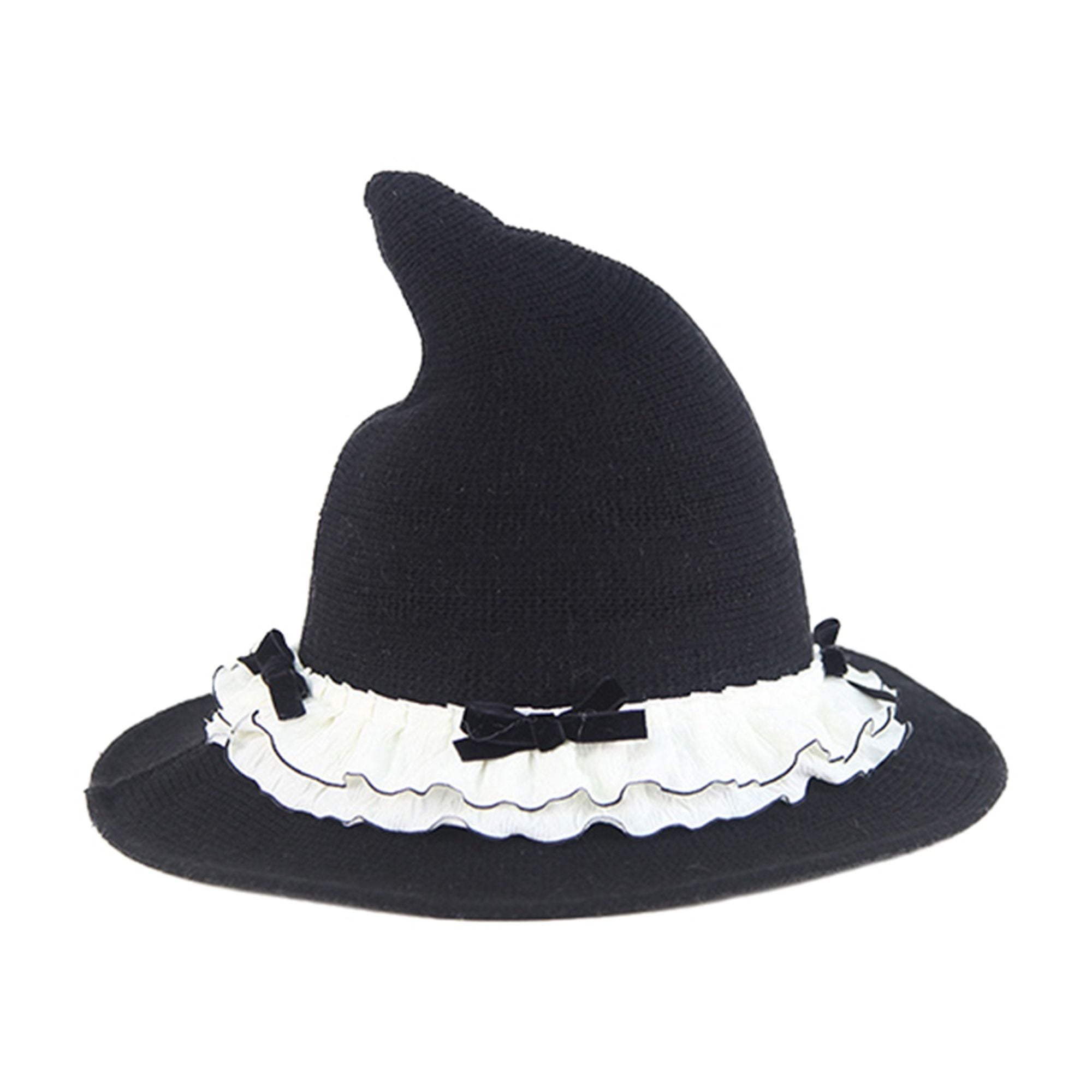 Michellecmm Witch Hat for Women Cute Ruffle Bow Wizard Hat Wide Brim ...