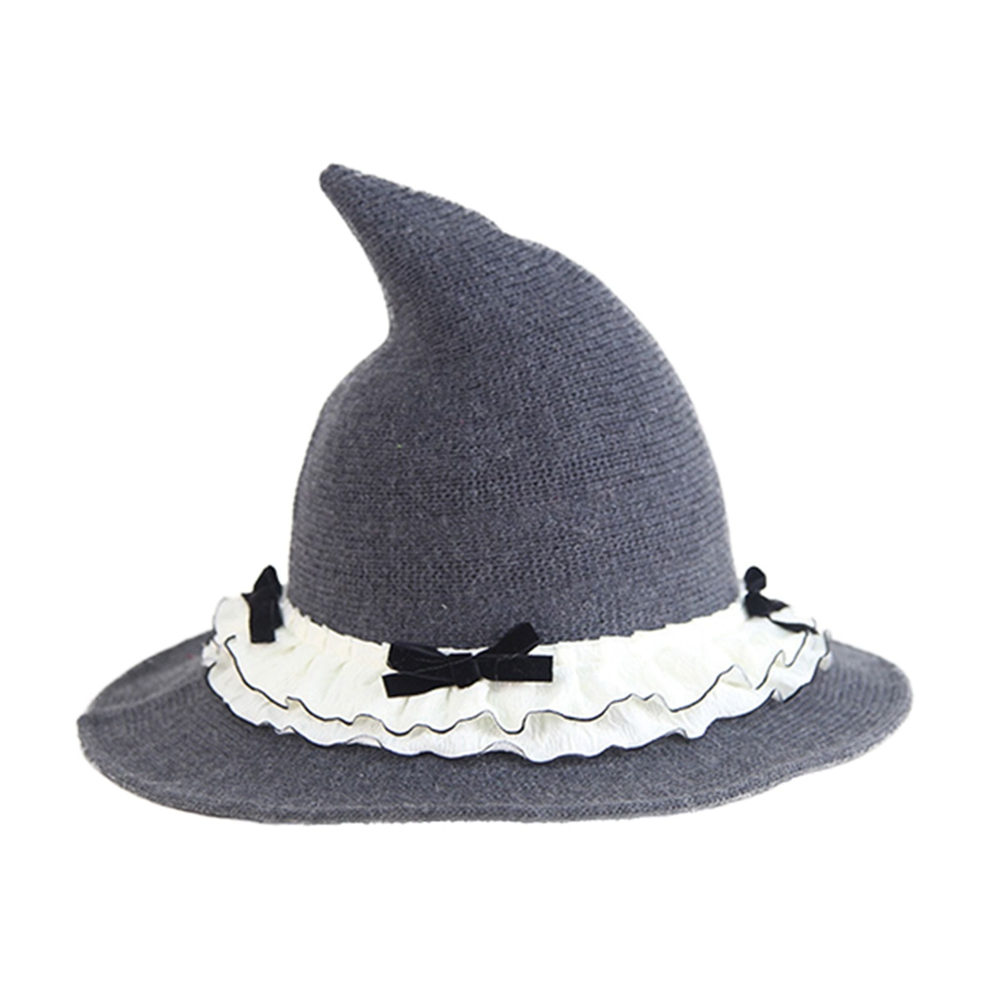 Michellecmm Witch Hat for Women Cute Ruffle Bow Wizard Hat Wide Brim ...