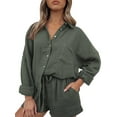 thumbnail image 1 of Michellecmm Women 2 Piece Pajama Set Solid Color Long Sleeve Button Shirt and Shorts Loungewear Soft Sleepwear for Nightwear, 1 of 7