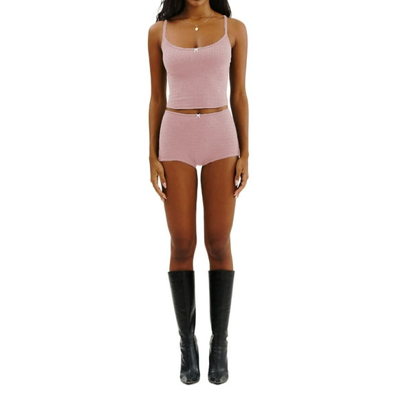 Michellecmm Women 2 Piece Pajamas Set Bow Sleeveless Camisole and Elastic Shorts Loungewear Soft Sleepwear for Nightwear