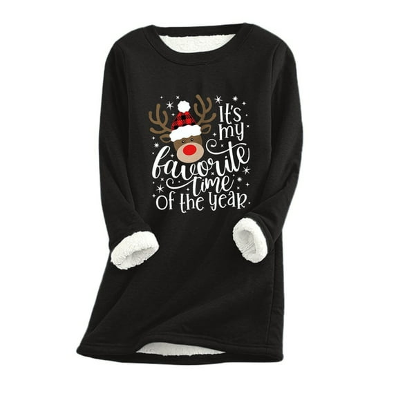 Michellecmm Women Autumn Winter Warm Tops Christmas Long Sleeve Letter Elk Print Loose T-shirt
