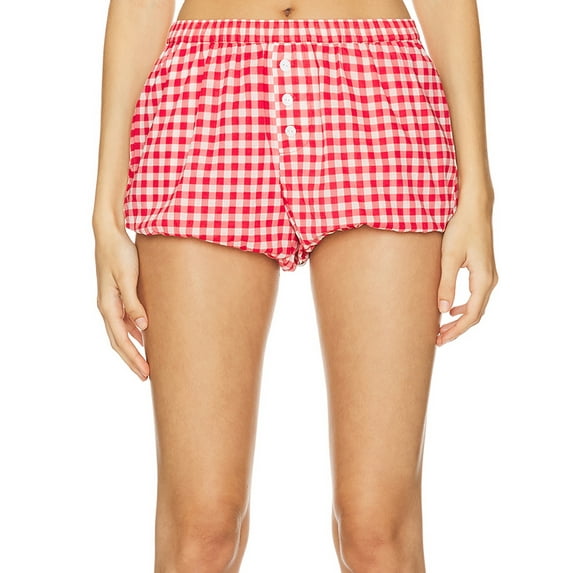 Michellecmm Women Bloomer Shorts, Elastic Waist Plaid Summer Casual Shorts