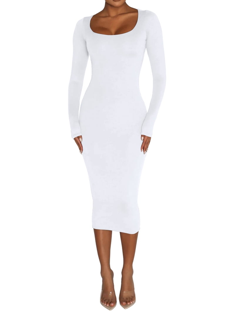 Michellecmm Women Bodycon Dress, Long Sleeve U Neck Solid Slim Fit Midi Dress - Walmart.com Michellecmm Women Bodycon Dress, Long Sleeve U Neck Solid Slim Fit Midi Dress - Walmart.com