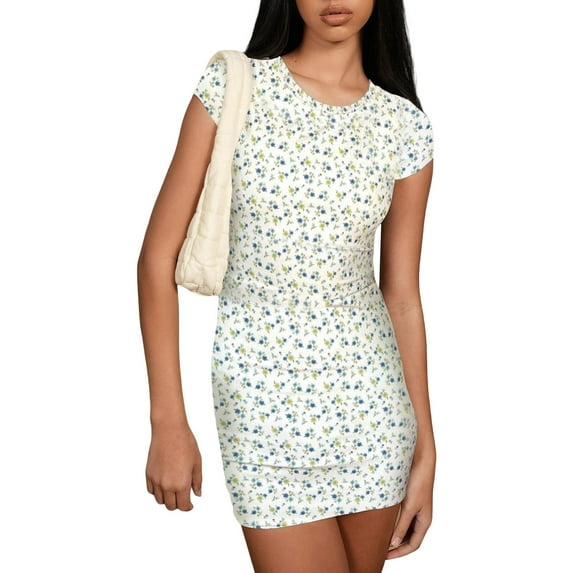 Michellecmm Women Bodycon Dress, Short Sleeve Floral Slim Fit Summer Mini Dress