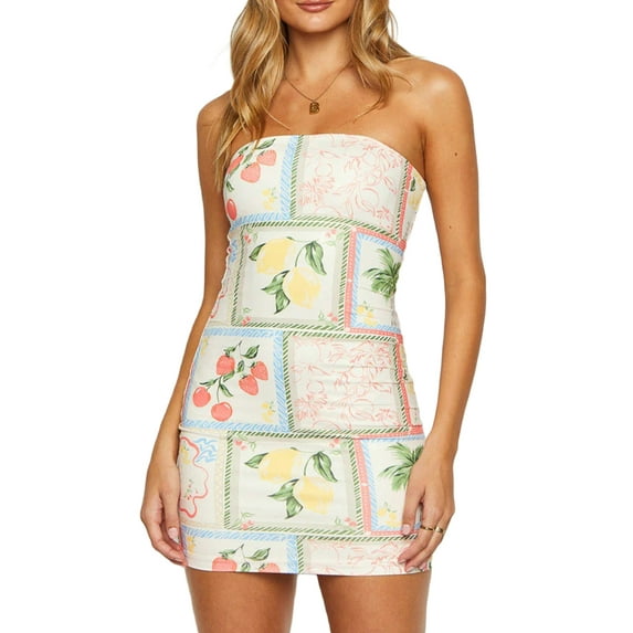 Michellecmm Women Bodycon Dress, Strapless Backless Tree Print Mini Tube Dress