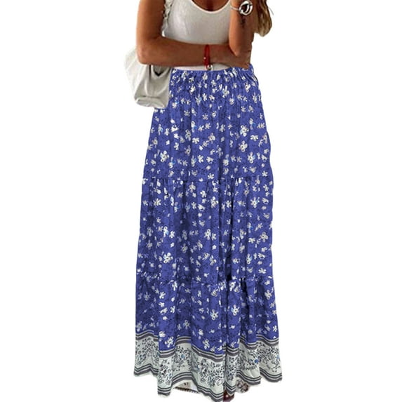 Michellecmm Women Bohemian Floral Skirt Casual Summer Elastic High Waist Skirt