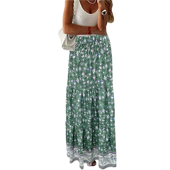 Michellecmm Women Bohemian Floral Skirt Casual Summer Elastic High Waist Skirt