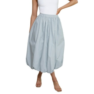 Michellecmm  Women Bubble Skirt, Elegant Elastic Waist Pleated Solid Long Skirt