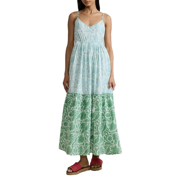 Michellecmm Women Cami Dress Plaid/Print V-Neck Spaghetti Straps A-line Dress