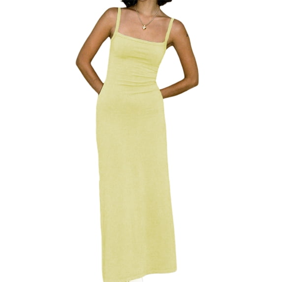 Michellecmm Women Cami Dress Solid Color Sleeveless Backless Party Dress