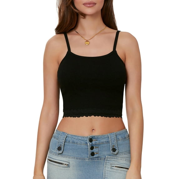 Michellecmm Women Camisole, Sleeveless Low-cut Lace Patchwork Slim Fit Summer Vest