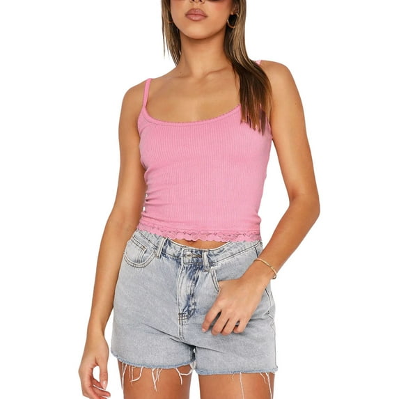 Michellecmm Women Camisole, Sleeveless Low-cut Lace Patchwork Slim Fit Summer Vest