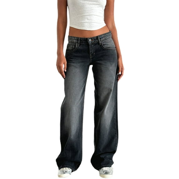 Michellecmm Women Casual Low Rise Jeans Fashion Loose Straight Leg Denim Pants with Pockets for Summer Spring