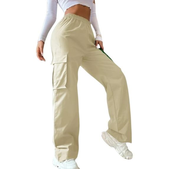 Michellecmm Women Casual Pants, Plain Color Loose High Rise Straight-Leg Bottoms, Ladies Baggy Casual Long Trousers