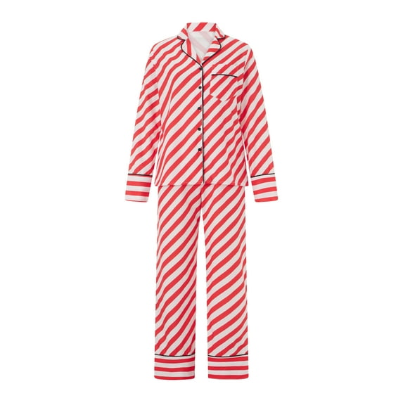 Michellecmm Women Christmas Pajama Set, Striped Long Sleeve Shirt with Pants