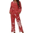 thumbnail image 1 of Michellecmm Women Christmas Pajamas Set Print Lapel Neck Button-up Long Sleeve Tops Long Pants Loungewear Outfit, 1 of 7