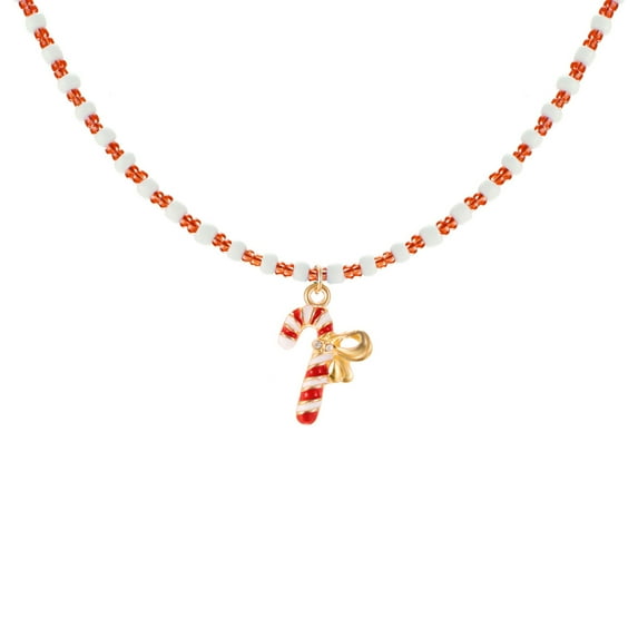 Michellecmm Women Christmas Pendant Necklace Cartoon Tree/Candy Cane/Santa Beaded Non-Fading Choker