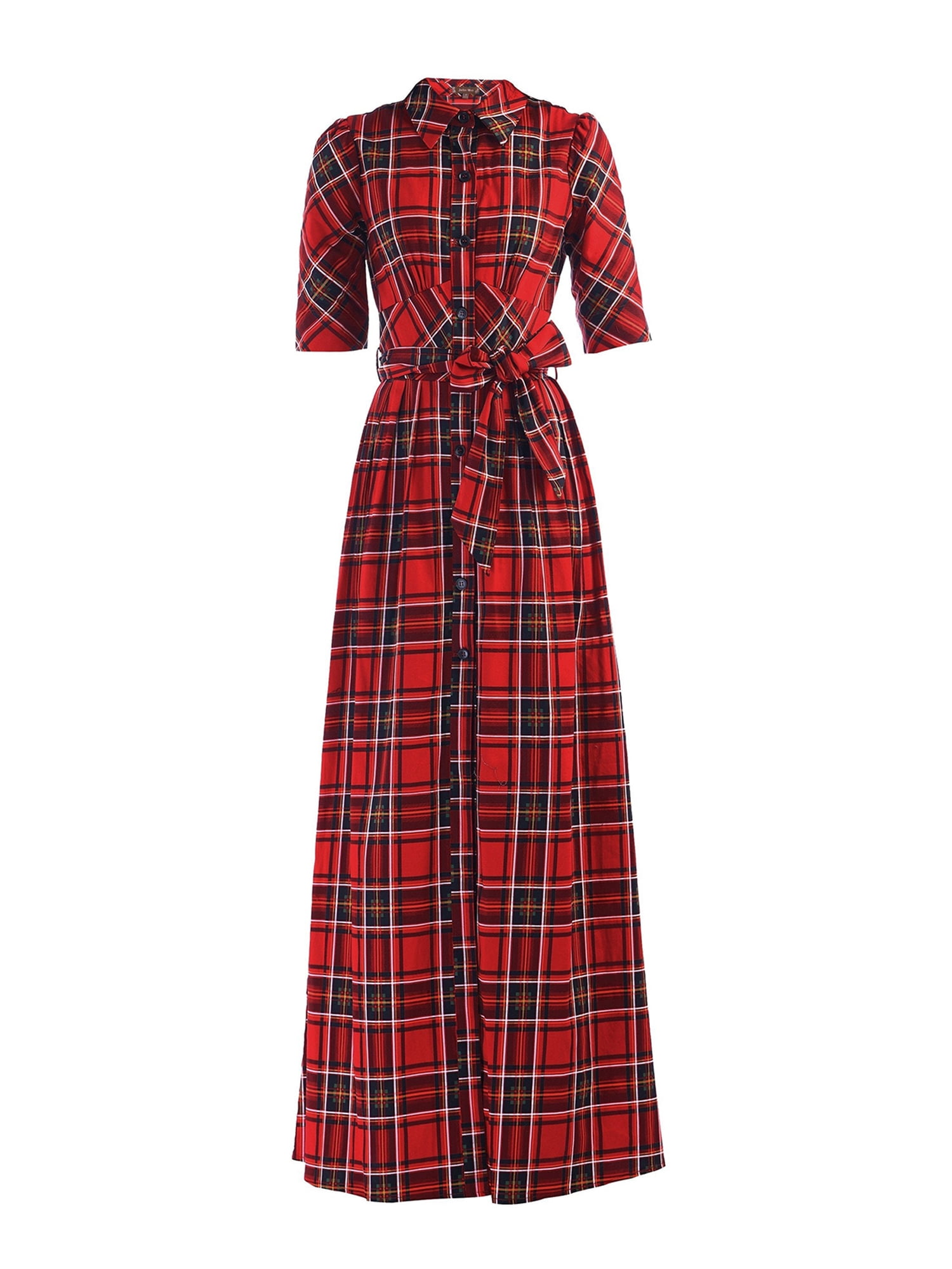 open lace back dress Hancock Women Red & Black Checks Pure Cotton Regular Fit Formal Dress