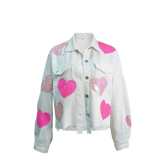 Michellecmm Women Corduroy Jacket, Long Sleeve Button Closure Heart Fall Outwear