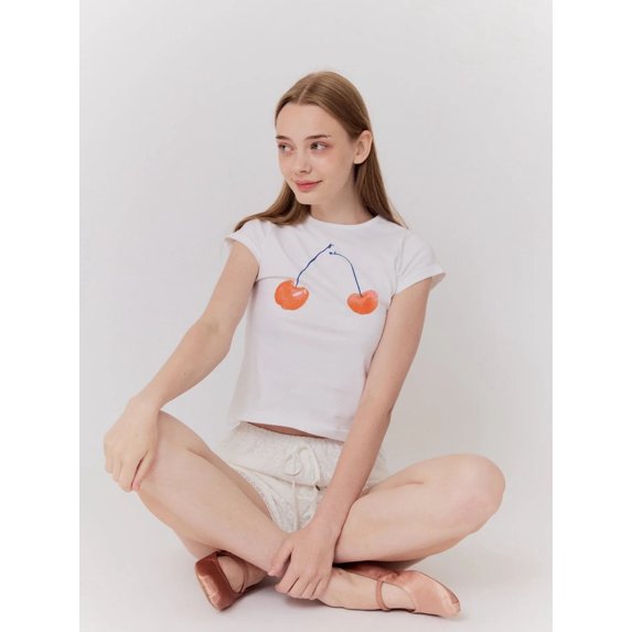 Michellecmm Women Crop Basic T-Shirts Summer Bow/Fruit Print Short Sleeve Tops