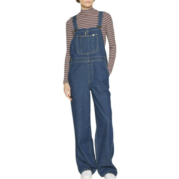 Michellecmm Women Denim Bib Overalls Adjustable Straps Pocket Romper Casual Wide Leg Pants Jumpsuit