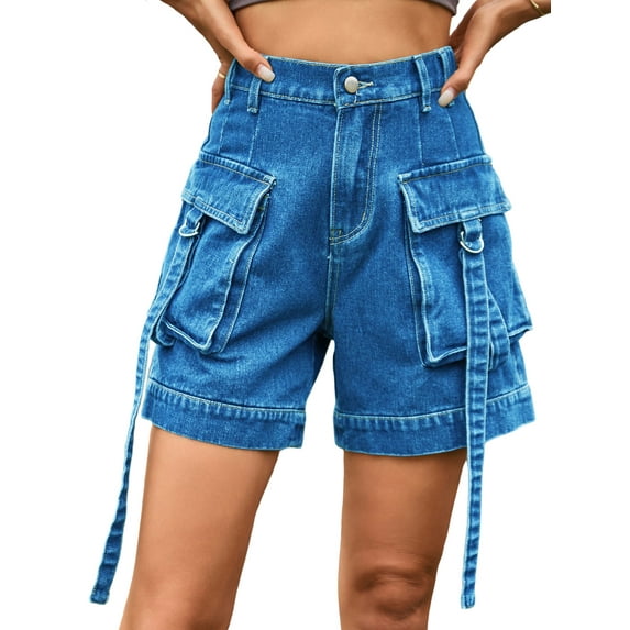 Michellecmm Women Denim Shorts, High Waist Solid Cargo Shorts with Pockets