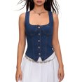 thumbnail image 1 of Michellecmm  Women Denim Tank Tops Solid Color Square Neck Buttons Vests Tops, 1 of 9