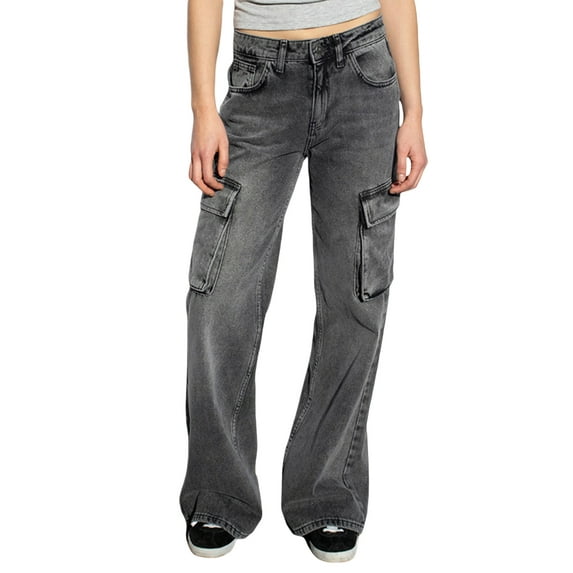 Michellecmm Women Fashion Cargo Jeans Solid Color Loose Casual Denim Pants
