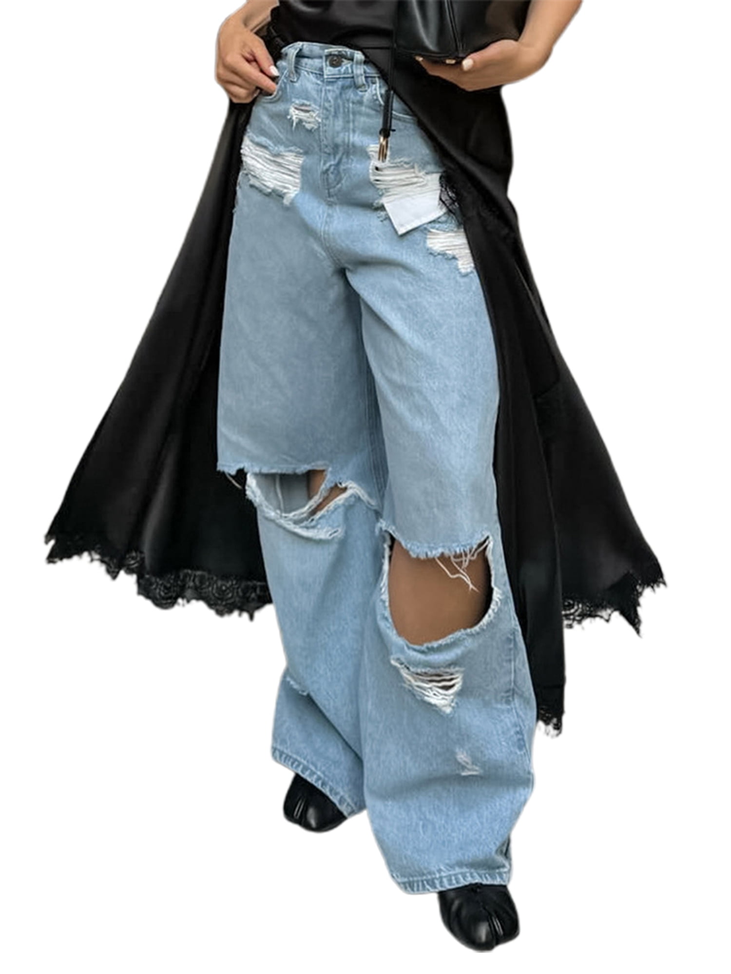 Michellecmm Women Fashion Jeans Ripped Loose Denim Pants Spring ...