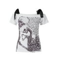 thumbnail image 1 of Michellecmm Women Fashion Wild Gothic T-Shirts Skull Letter Print Off-Shoulder Boat-Neck Short Sleeve Tops Summer Slim Fit Streetwear, 1 of 9
